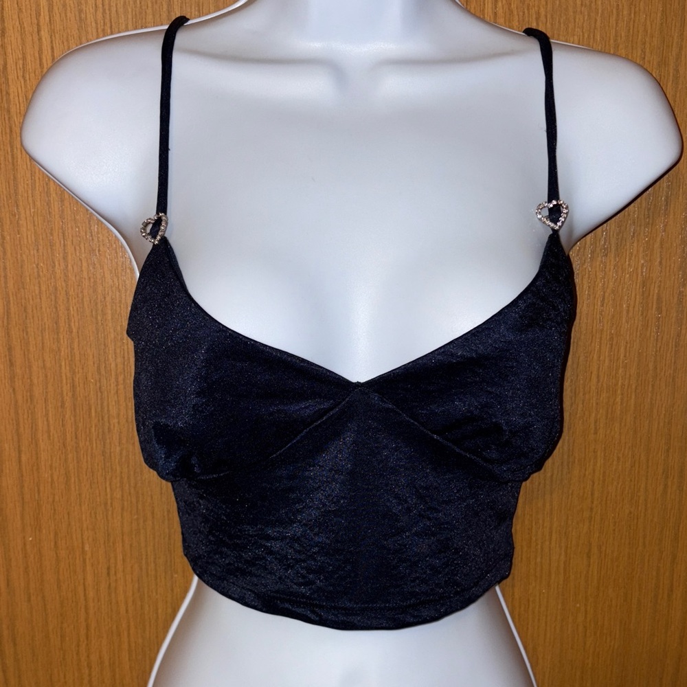 Just Polly size M blue Strappy Crop Top with Heart Details